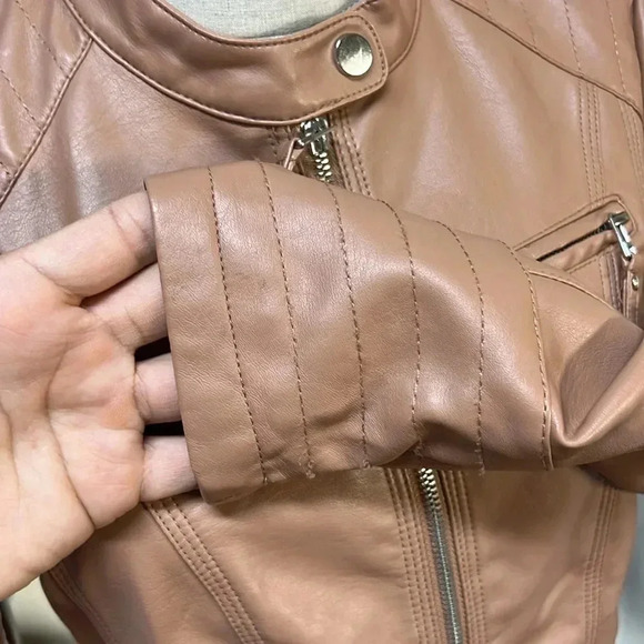 Vera Moda Tan Faux Leather Jacket Size M - Picture 9 of 11